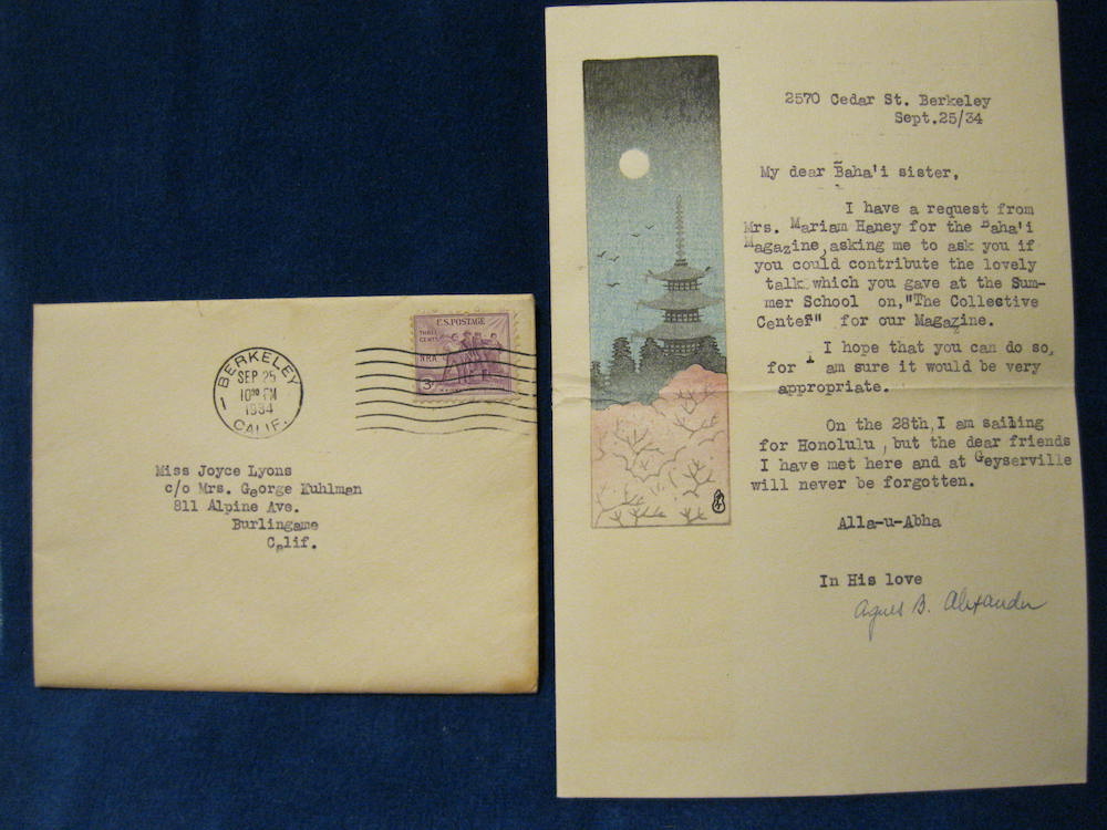 Letter from Agnes Alexander       to Joyce Lyon 25 Sept 1934