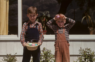 Keith and me with easter eggs, April 1947