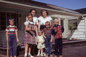 with Nancy Phillips and children, July 1948