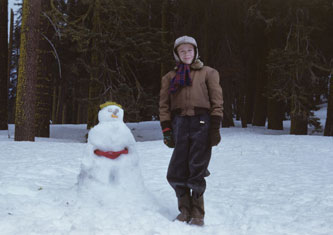 Me and snowman, Badger Pass, Yosemite, April 1952