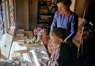 Mother and Greg at my desk, Palo Alto, April 1955