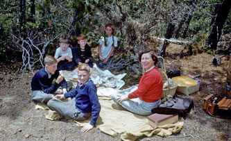 Picnic for Roger's birthday on Pebble Beach lot, May 1955