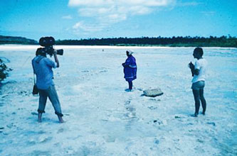 Martine filming, Ouvea 1978