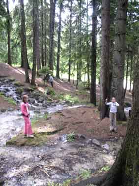 children along stream, Bansko
