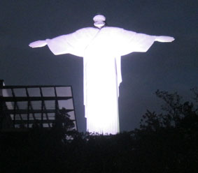 Statue of Christ at night