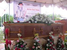 casket and banner