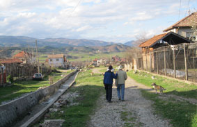 walking down to the village