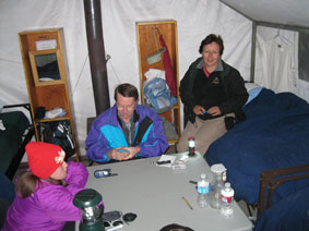 Mina, Greg and Emi in tent