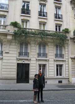 Temily and Babak in front of apartment of Abdul-Baha